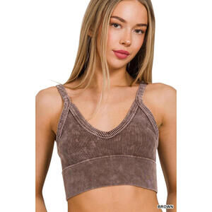 Washed Ribbed Seamless V-Neck Cropped Cami Zenana